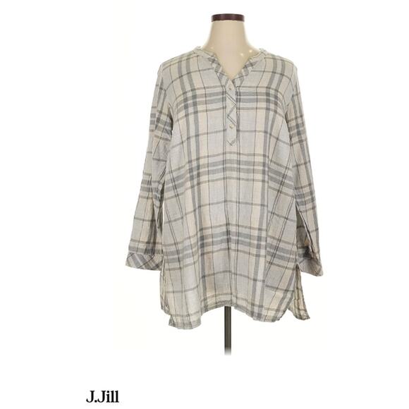 J.Jill Tops - J.Jill Size XL 3/4 grey plaid sleeve button-down shirt